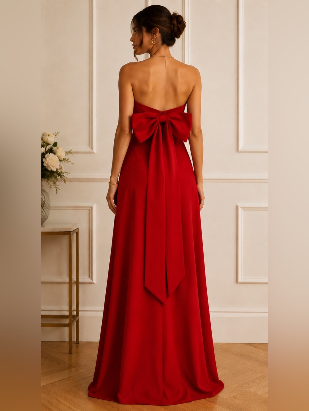 Peppermayo Red Bow Back Maxi Evening Gown Formal Holiday Wedding Guest Size 10 - Picture 2 of 12